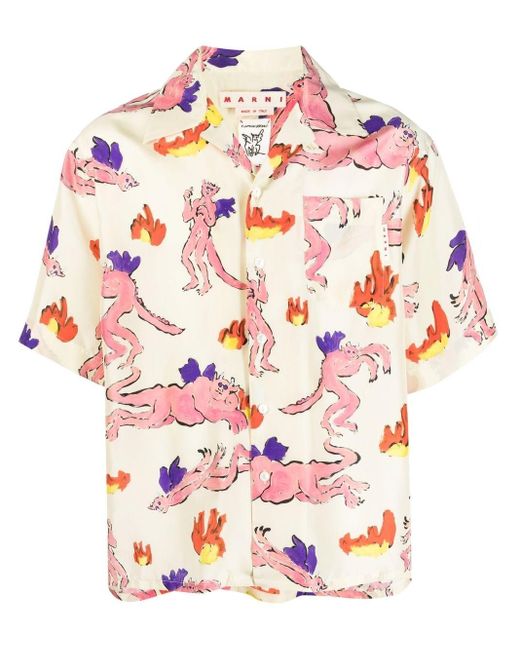 Marni Pink Graphic-print Shirt for men