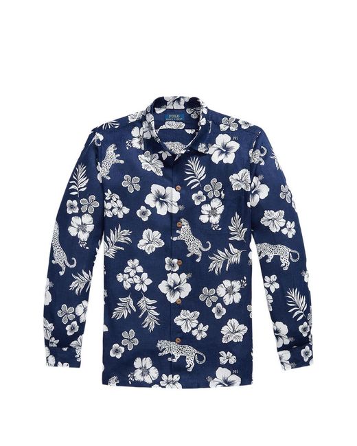 Polo Ralph Lauren Blue Jaguar Tropical-Print Shirt for men