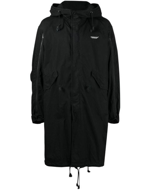 Undercover Black Slogan-print Cotton Hooded Raincoat for men