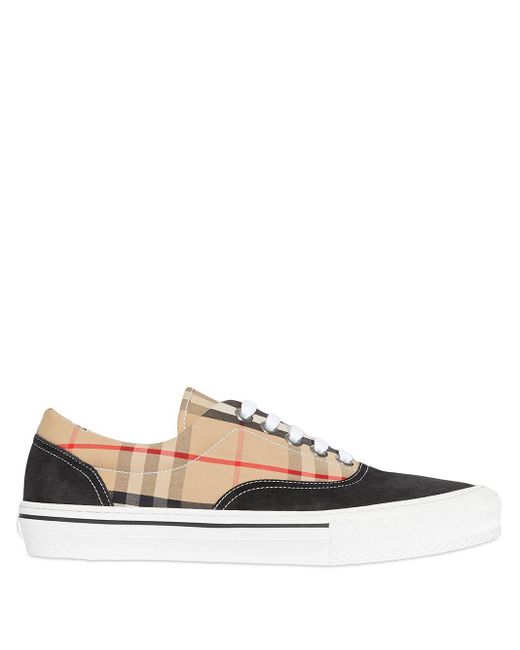 Burberry Wilson Checked Canvas And Suede Trainers for Men | Lyst