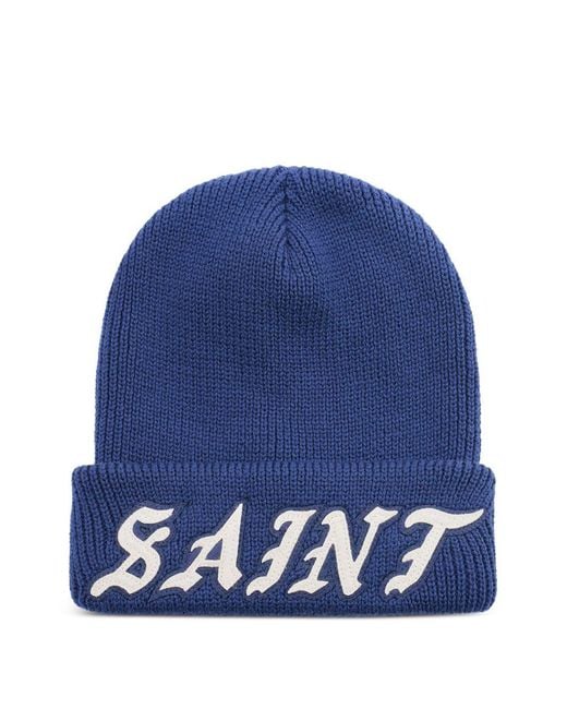 SAINT Mxxxxxx Blue Logo-Appliqué Beanie Hat for men