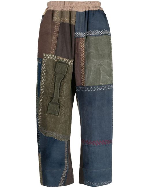 By Walid Blue Gerald Patchwork Loose-fit Trousers for men
