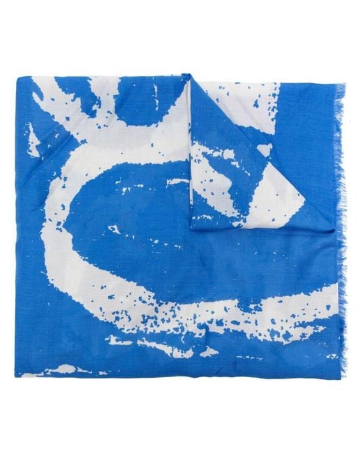 Givenchy Blue Patterned Knitted Scarf for men