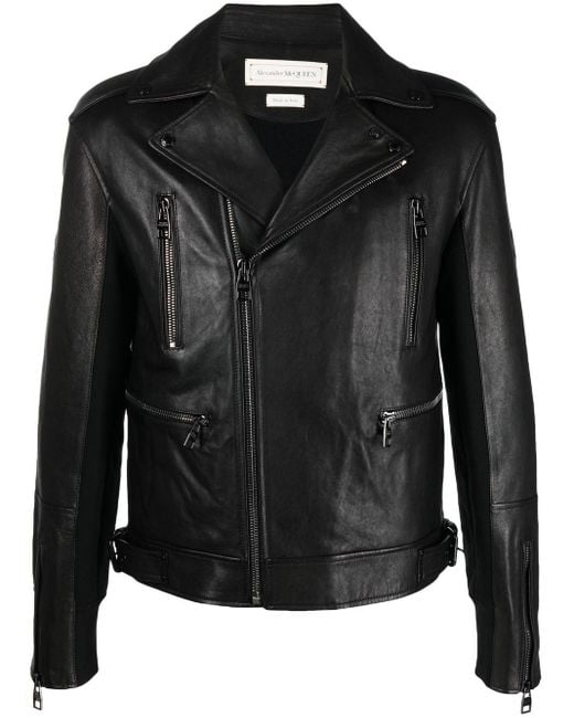 Alexander McQueen Black Leather-trim Biker Jacket for men