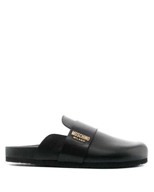 Moschino Black Logo-Plaque Closed-Toe Slippers for men