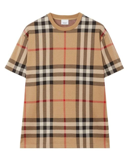 Burberry Natural Checkered Jacquard Cotton T-Shirt for men