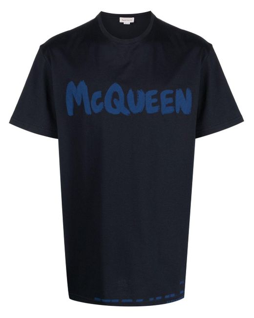 Alexander McQueen Black Men's Graffiti T-shirt In Navy for men