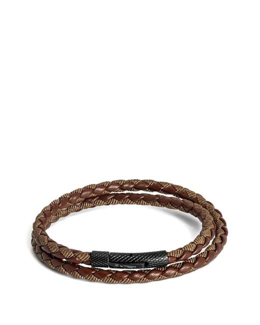 Tateossian Brown Chelsea Braided Double-Wrap Bracelet for men