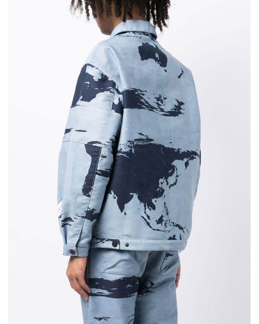 Stain Shade Blue Abstract-Print Two-Pocket Jacket for men
