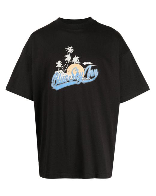 BLUE SKY INN Black Logo-print Cotton T-shirt for men