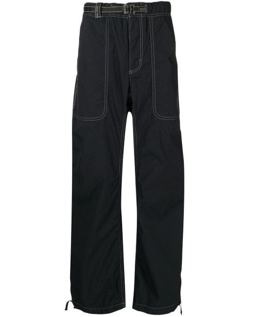 and wander Cotton Contrast-stitch Cargo Trousers in Black for Men ...