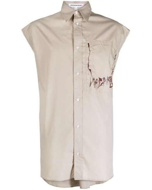 JORDANLUCA Natural Skulls Cotton Shirt for men