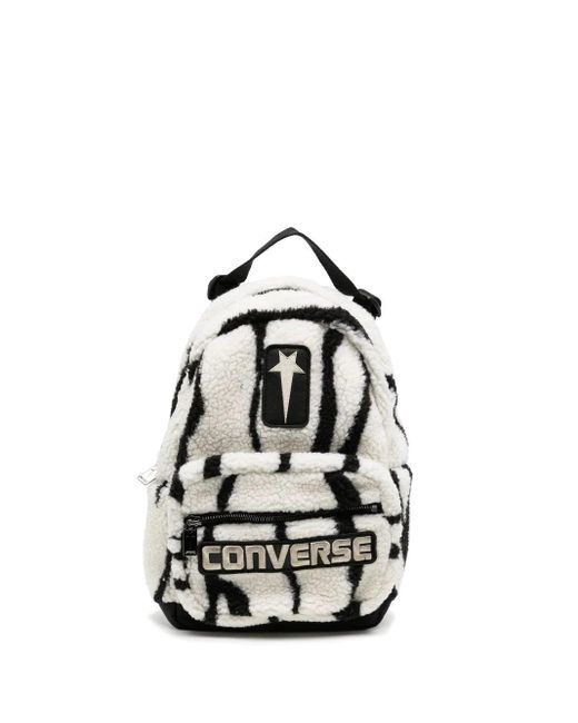 Rick Owens White Logo-Patch Fleece-Texture Backpack for men