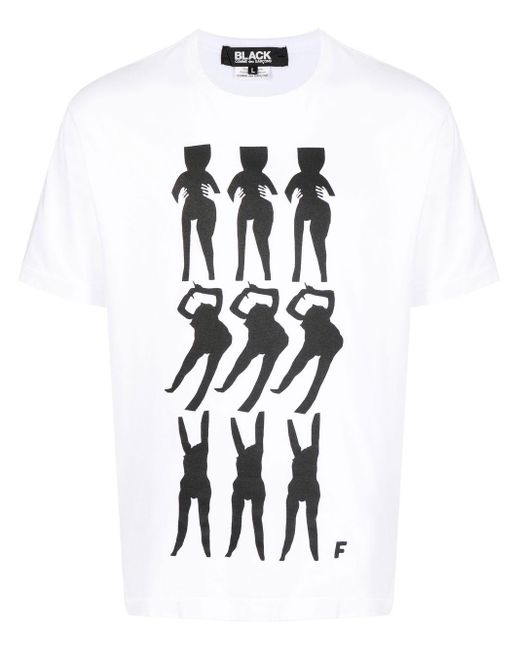 COMME DES GARÇON BLACK White Graphic-Print Cotton T-Shirt for men