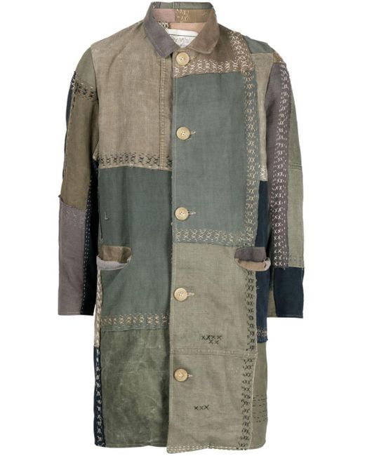 By Walid Gray Cedric Patchwork Cotton Single-breasted Coat for men