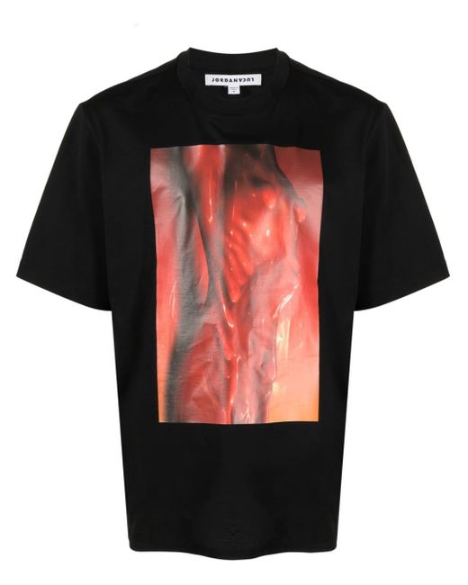 JORDANLUCA Black Graphic-print Crew-neck Cotton T-shirt for men