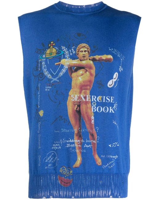 Vivienne Westwood Blue Distressed-effect Graphic-print Vest for men