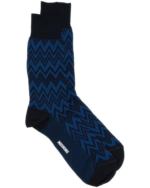 Missoni Blue Zigzag-woven Cotton Socks for men