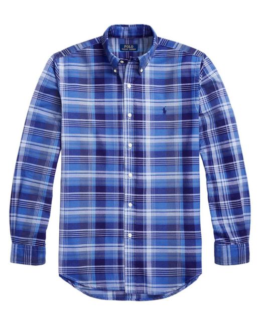 Polo Ralph Lauren Blue Oxford Plaid Cotton Shirt for men