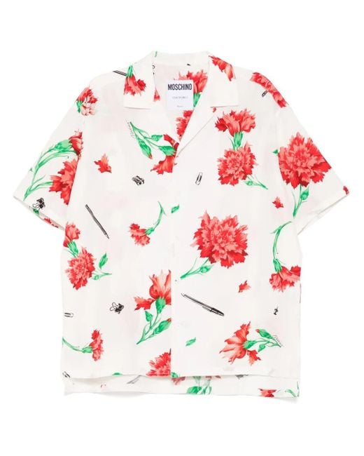 Moschino White Floral-Print Shirt for men