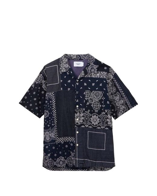 Momotaro Blue Paisley -Print Patchwork Shirt for men