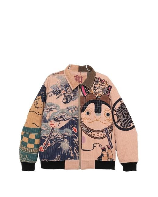 Kafeneo by TBF Pink Graphic-Print Reversible Jacket for men