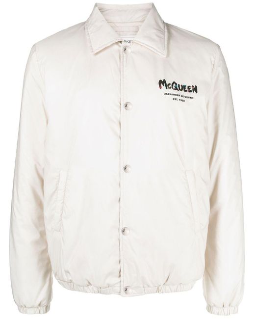 Alexander McQueen White Logo-print Bomber Jacket for men