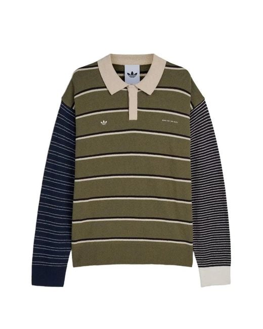 Adidas Green X Song For The Mute 007 Striped Long-Sleeve Polo Shirt for men