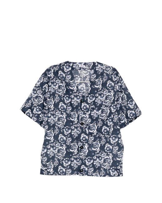 Kiton Blue Floral-Print Shirt for men
