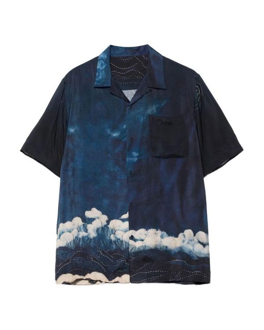 Maharishi Blue 6230 Boro Crane Graphic Shirt for men