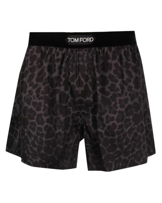Tom Ford Black Leopard-print Silk Boxers for men
