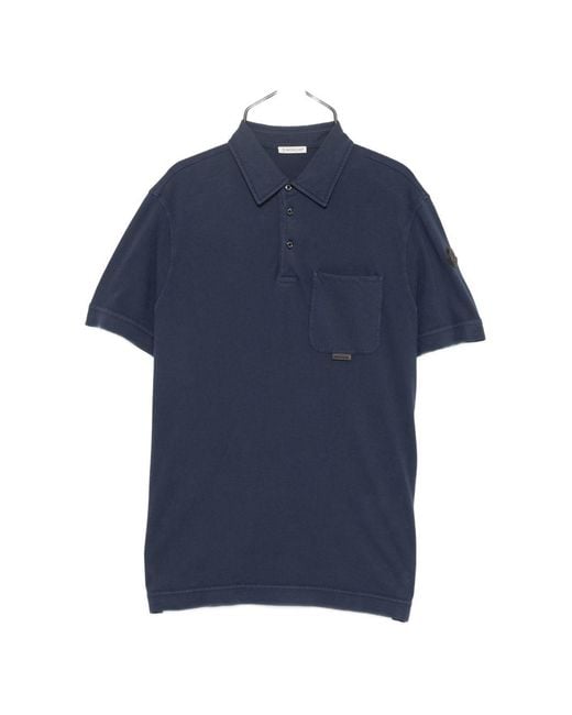 Moncler Blue Leather-Logo Cotton Polo Shirt for men