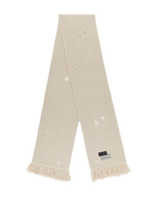 MM6 by Maison Margiela White Ribbed Frayed-Edge Scarf