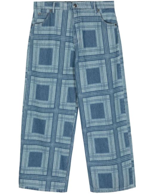 Charles Jeffrey Blue Check-Print Straight-Leg Jeans for men