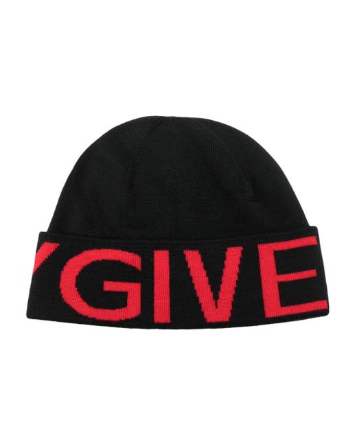 Givenchy Red Intarsia-knit Logo Wool Beanie for men