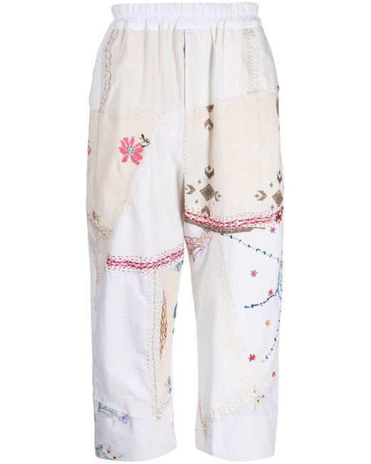 By Walid White Gerald Patchwork Linen Loose-fit Trousers for men