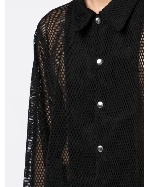 Black Comme Des Garçons Asymmetric Open-knit Shirt Jacket in Black