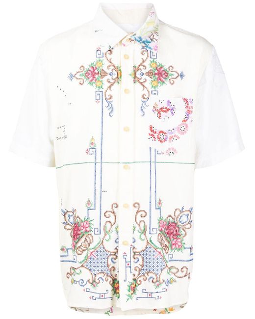 By Walid White James Embroidered Linen Shirt for men