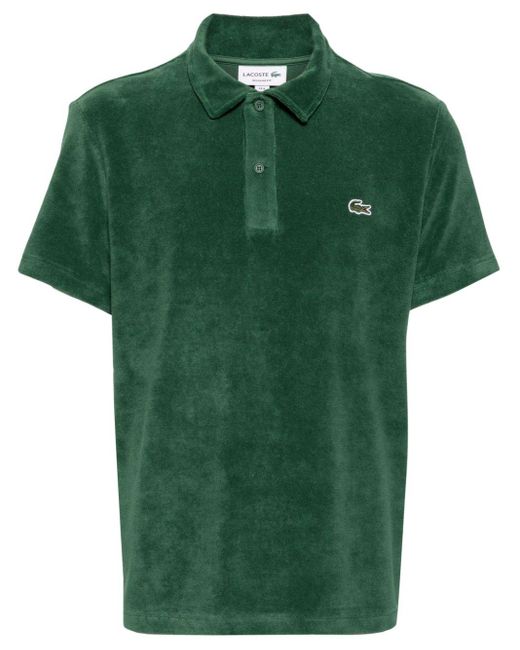 Lacoste Green Logo-appliqué Velvet Polo Shirt for men