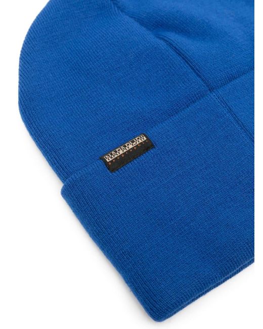 Napapijri Blue Logo-patch Knitted Beanie for men
