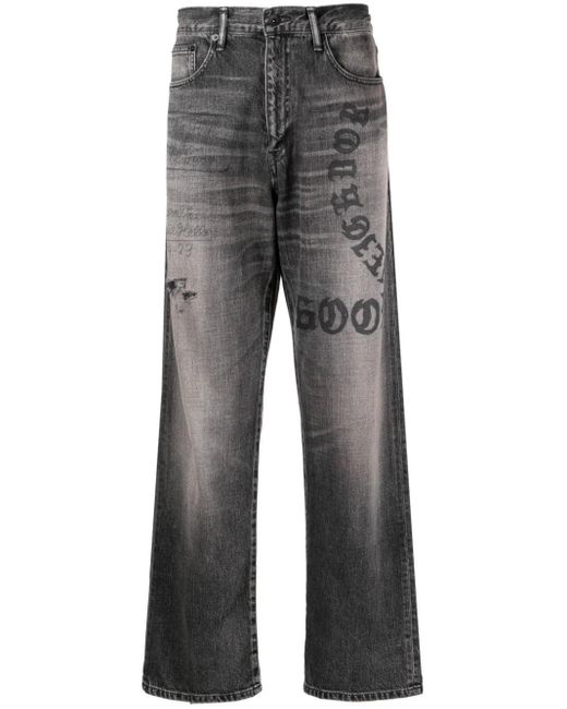 Neighborhood Gray Graphic-print Straight-leg Jeans for men
