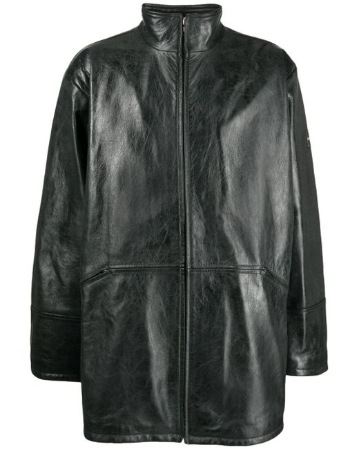 Martine Rose Black Panelled Leather Coat for men