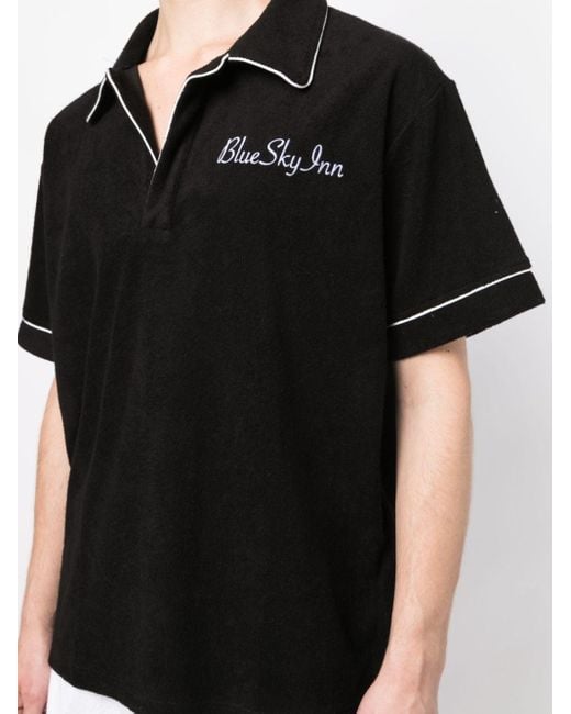 BLUE SKY INN Black Logo-embroidered Polo Shirt for men