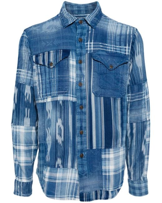 Polo Ralph Lauren Blue Patchwork Long-sleeve Shirt for men