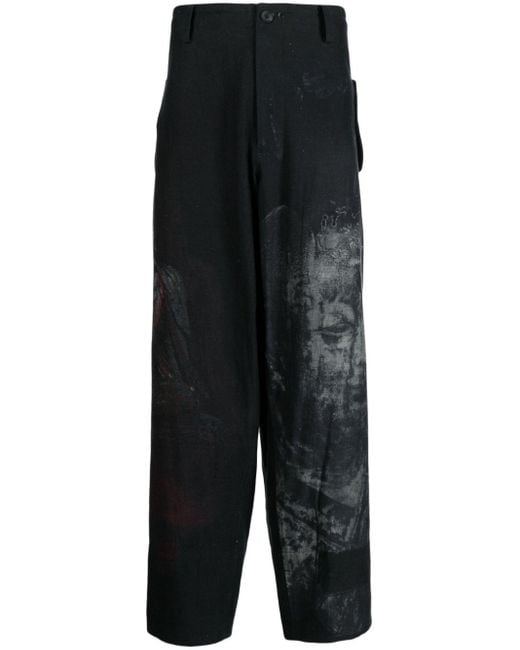 Yohji Yamamoto Black Graphic-print Wide-leg Trousers for men