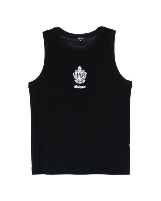 Balmain Black Logo-Embroidered Tank Top for men