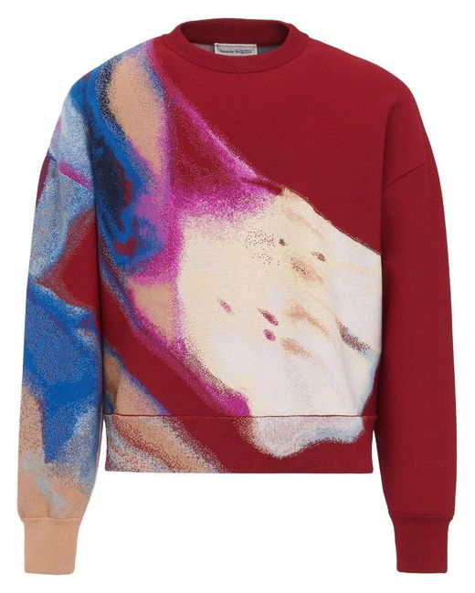 McQueen Red Luminous Flower Jacquard Jumper for men