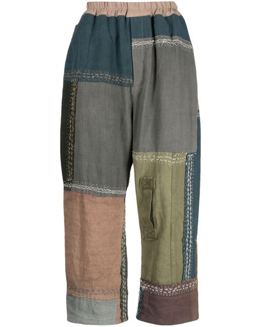 By Walid Green Gerald Patchwork Loose-fit Trousers for men