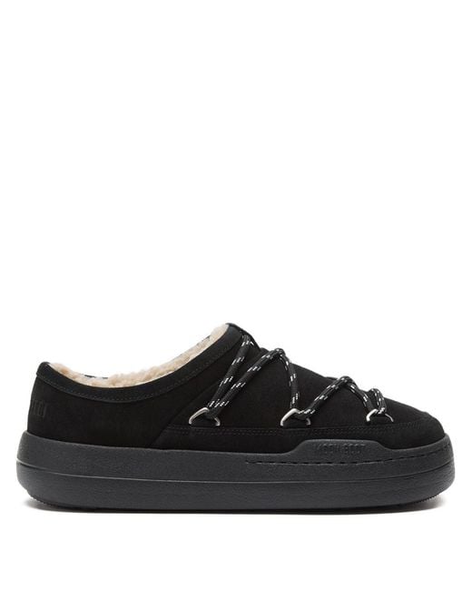 Moon Boot Black Park Lace-Detail Shearling Slippers for men