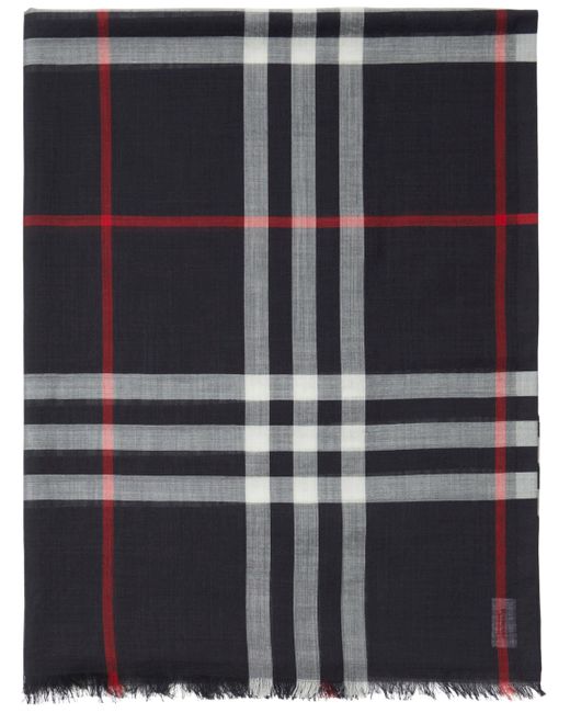 Burberry Black Check Wool-Silk Scarf for men